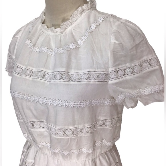 J Crew White Daisy Chain Lace Peplum Puff Sleeve Cotton Blouse Size XS - Picture 5 of 8